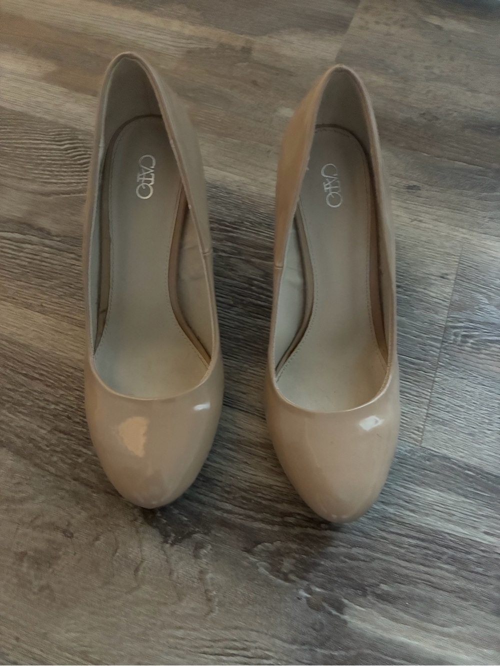 Cato Nude Patent Round-Toe Heels